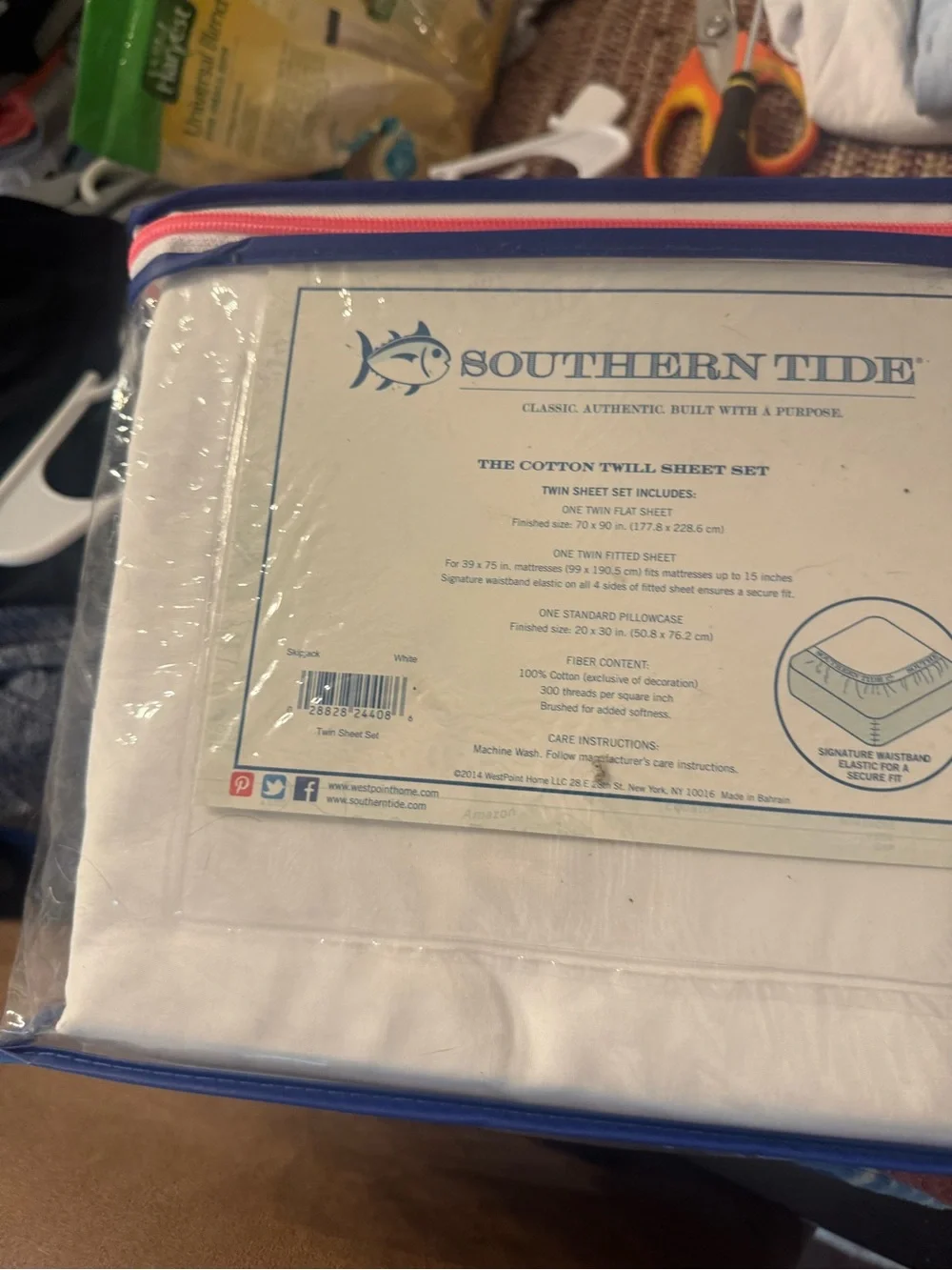 Southern Tide Twin Cotton Twill Sheet - White